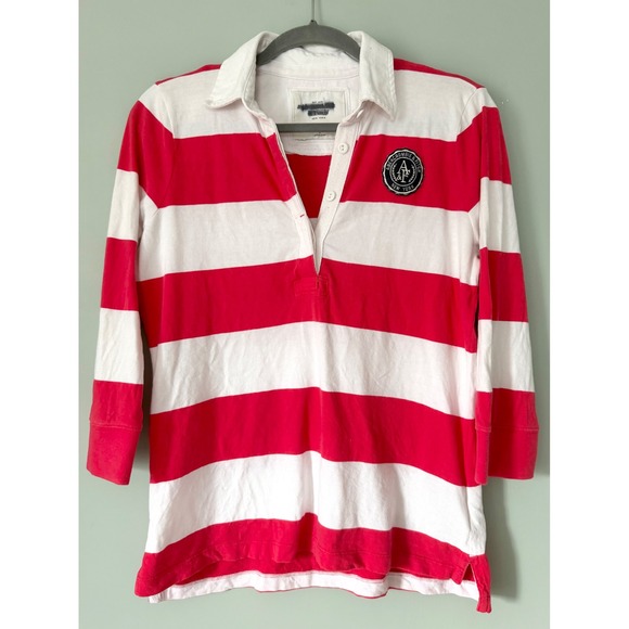 Abercrombie & Fitch Tops - Y2K Abercrombie & Fitch Striped Rugby Polo Shirt Red White Crest Patch Large